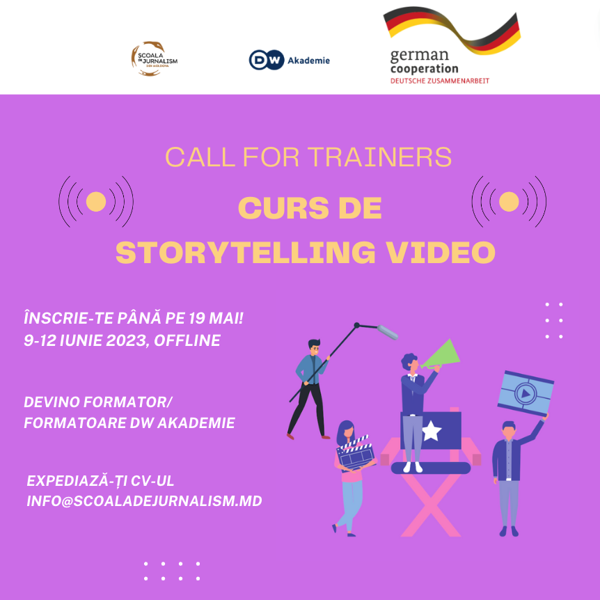Școala de Jurnalism din Moldova anunță recrutarea instructorilor/instructoarelor de Storytelling video pentru echipa sa de formatori