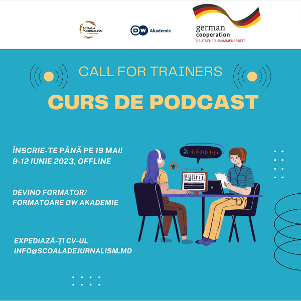 Școala de Jurnalism din Moldova anunță recrutarea instructorilor/instructoarelor de Podcast pentru echipa sa de formatori